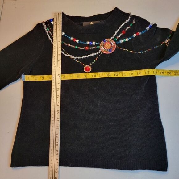 Christopher Radko Vintage Black Chenille Sweater With Beautiful Gems + Beading - Picture 9 of 10